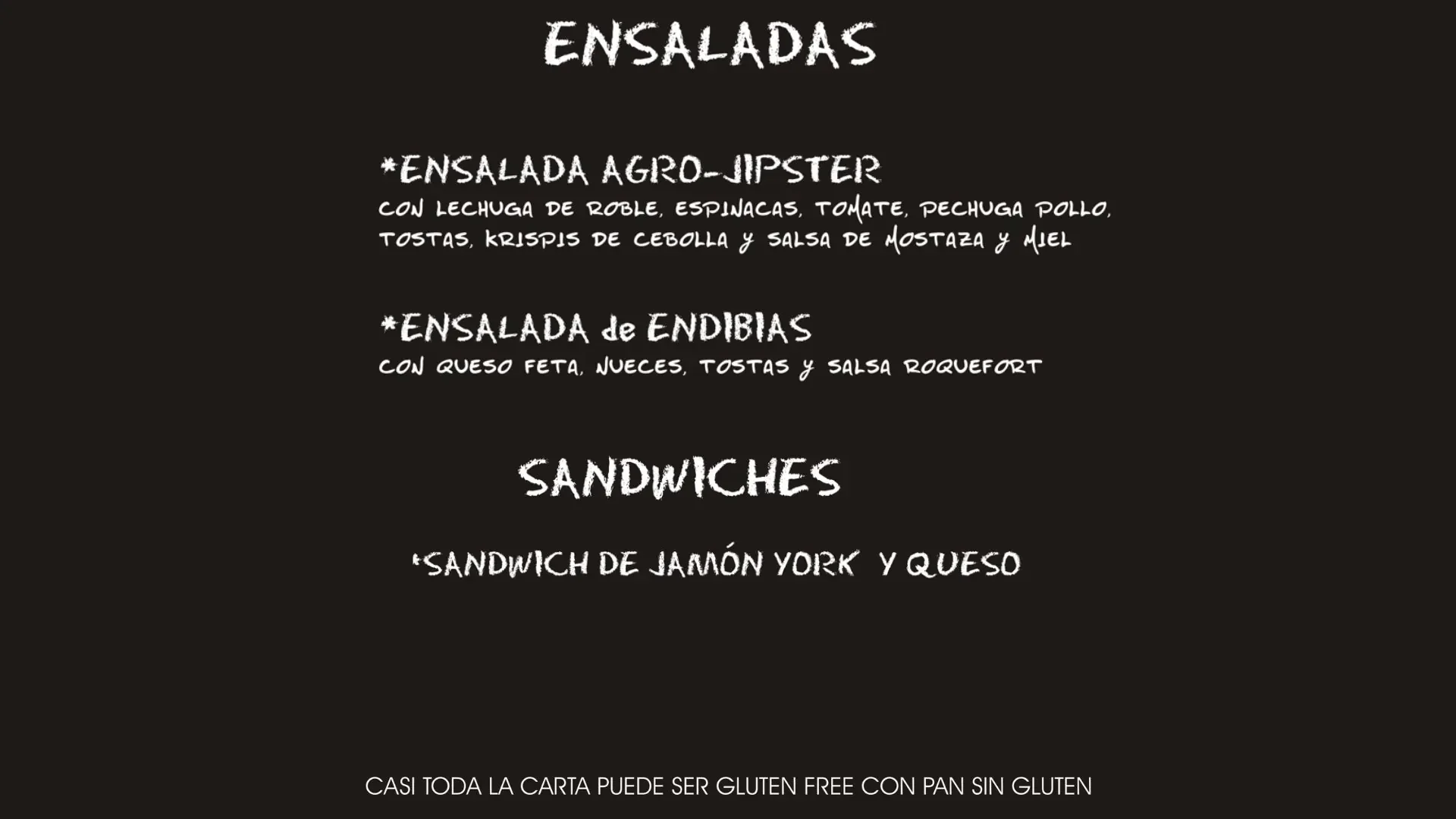 La carta de ensaladas y sándwiches del bar Dos Caballos de Sangüesa (Navarra)